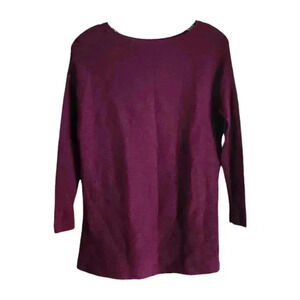 Tahari Women’s Merino Wool Sweater M Burgundy Plum Ribbed Pullover